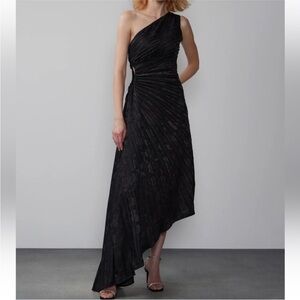 NWT New York & Company black satin pleated one shoulder asymmetrical Dress